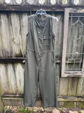 Sleeveless Drawstring Utility Jumpsuit in Olive